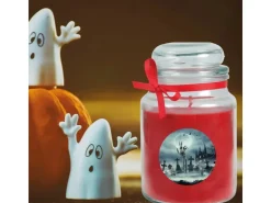 HS Candle Duftkerze & Glas Halloween Rot Bonbon 110h* Kerzen
