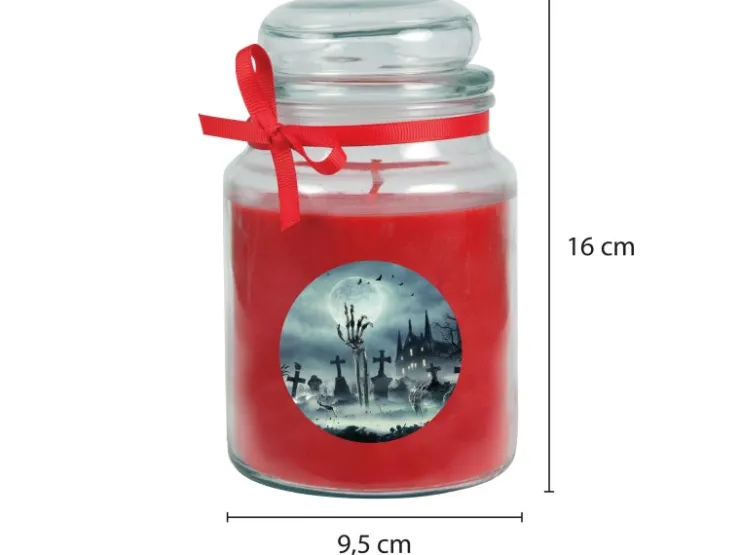 HS Candle Duftkerze & Glas Halloween Rot Bonbon 110h* Kerzen