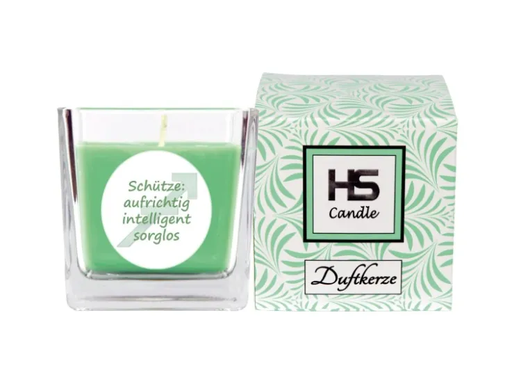 HS Candle Duftkerze & Glas Sternzeichen Coconut Limes 50 Stunden Schütze