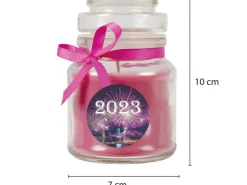 HS Candle Duftkerze & Glas Neujahr Lila Bonbon 30h