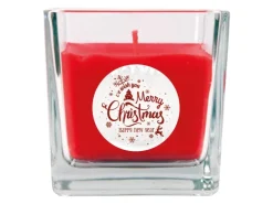 HS Candle Duftkerze & Glas Weihnachten Rot Bonbon 50h* Windlichter