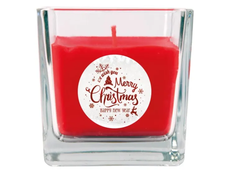 HS Candle Duftkerze & Glas Weihnachten Rot Bonbon 50h* Windlichter