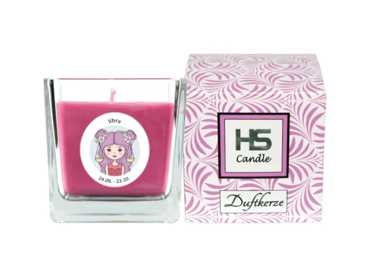 HS Candle Duftkerze & Glas Sternzeichen Lavendel 50 Stunden Waage