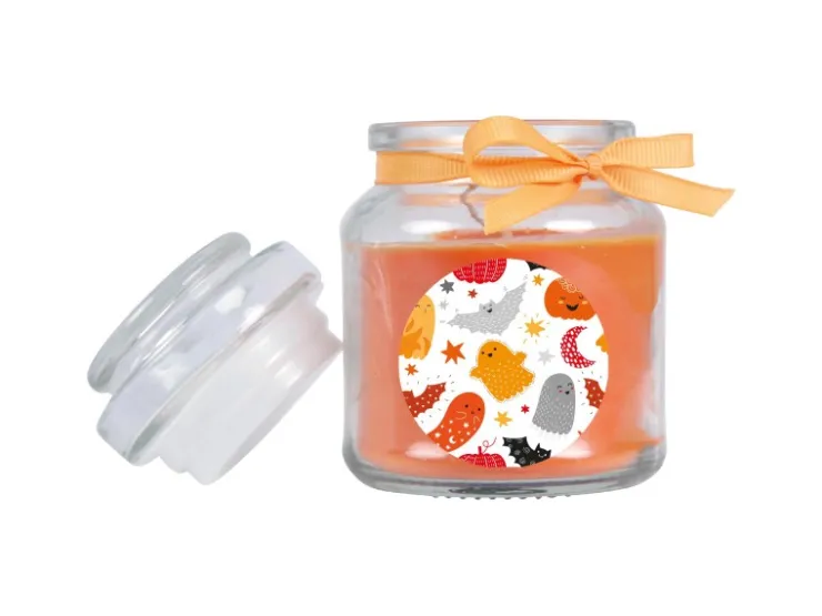 HS Candle Duftkerze & Glas Halloween Orange Bonbon 30h* Windlichter
