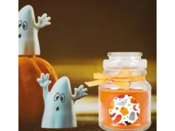 HS Candle Duftkerze & Glas Halloween Orange Bonbon 30h* Windlichter