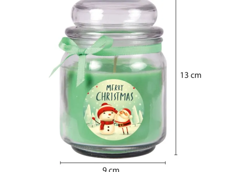 HS Candle Duftkerze & Glas Weihnachten Grün Bonbon 70h* Windlichter