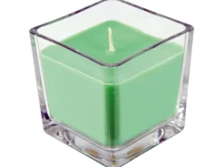 HS Candle Duftkerze & Glas Karneval Grün Viereck 50h* Windlichter
