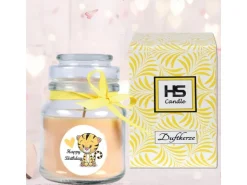 HS Candle Duftkerze & Glas Happy Birthday Bonbon Vanille Tiger
