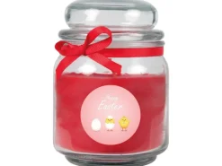 HS Candle Duftkerze & Glas Ostern Rot Bonbon 70h Küken* Ostern