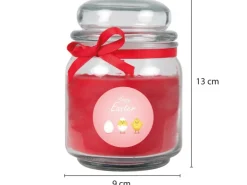 HS Candle Duftkerze & Glas Ostern Rot Bonbon 70h Küken* Ostern