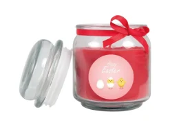 HS Candle Duftkerze & Glas Ostern Rot Bonbon 70h Küken* Ostern