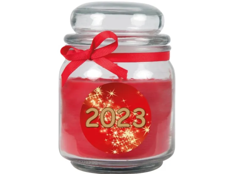 HS Candle Duftkerze & Glas Neujahr Rot Bonbon 70h* Windlichter
