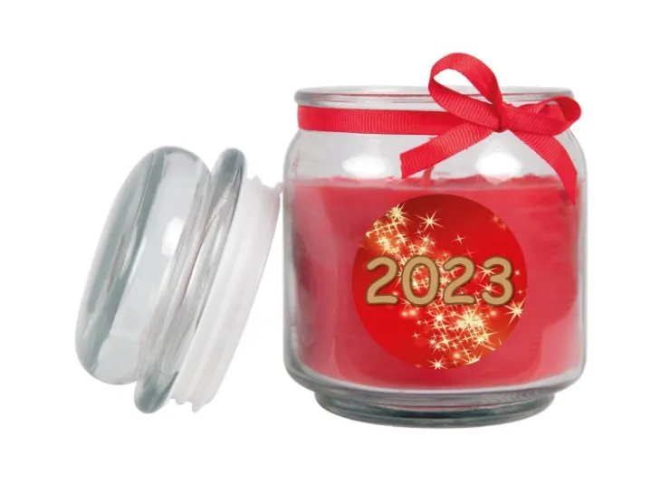 HS Candle Duftkerze & Glas Neujahr Rot Bonbon 70h* Windlichter
