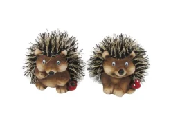 Igel aus Keramik mit Stoff 6-7 cm Braun-Rot