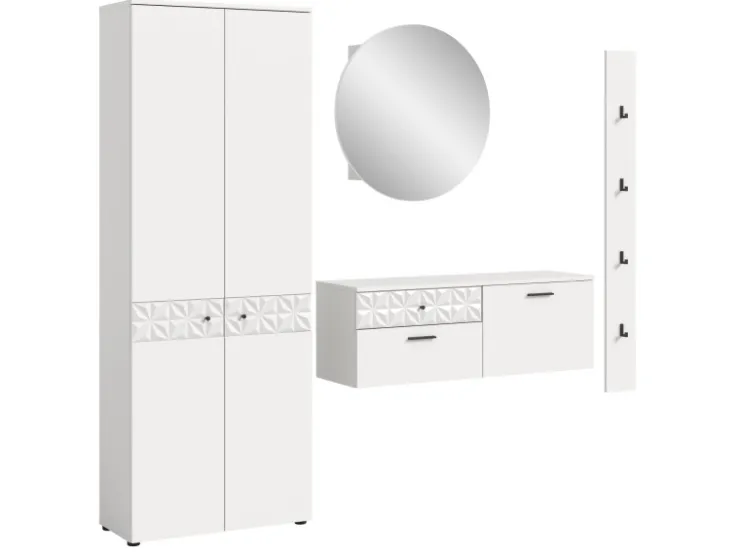 Inn.Furn Garderoben-Set in Weiß Hochglanz 226 cm Relief* Möbelserien