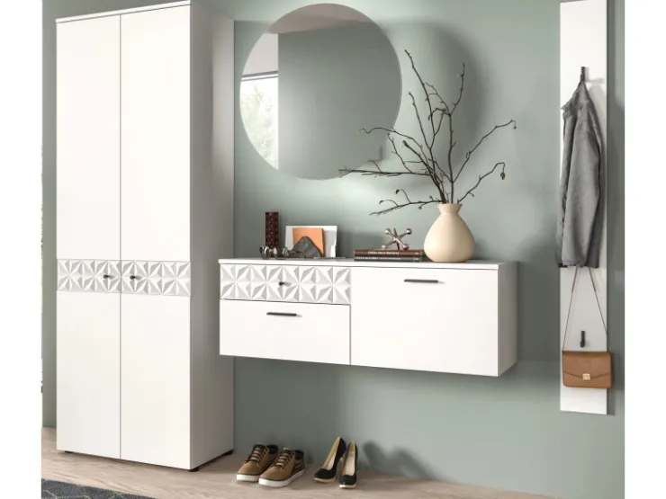 Inn.Furn Garderoben-Set in Weiß Hochglanz 226 cm Relief* Möbelserien