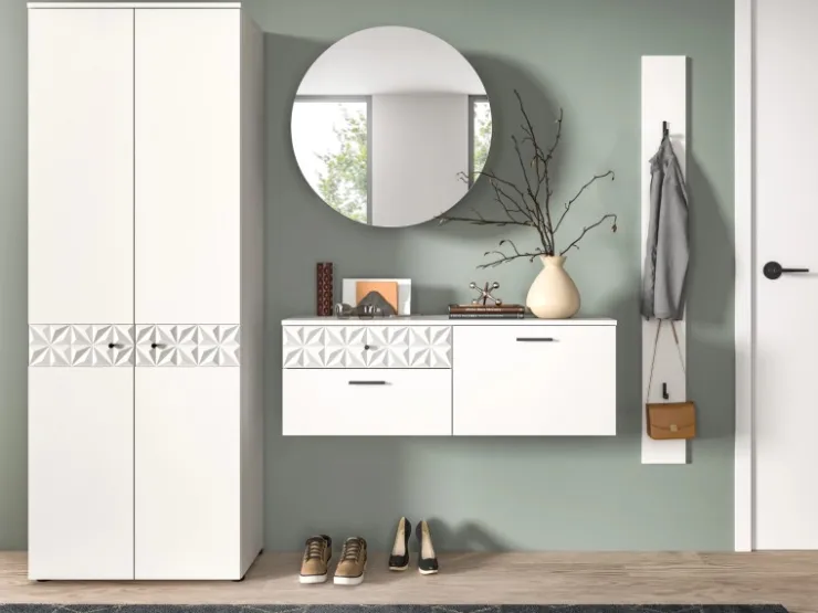 Inn.Furn Garderoben-Set in Weiß Hochglanz 226 cm Relief* Möbelserien