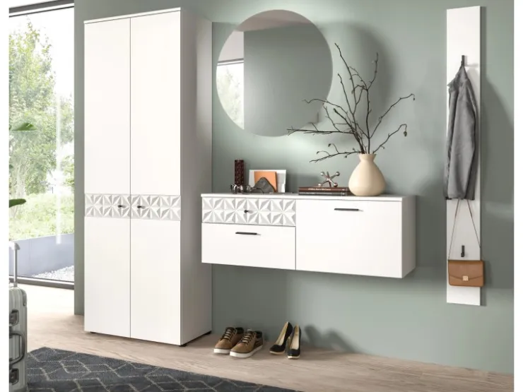 Inn.Furn Garderoben-Set in Weiß Hochglanz 226 cm Relief* Möbelserien