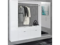 Inn.Furn Garderoben-Set 4-teilig Weiß Hochglanz 212 cm mit Spiegel SystemX* Möbelserien