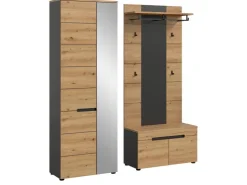 Inn.Furn Garderoben-Set 3-teilig in Eiche und Grau 160 cm Cooper