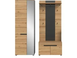 Inn.Furn Garderoben-Set 3-teilig in Eiche und Grau 160 cm Cooper