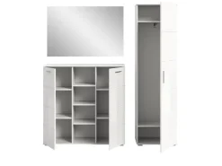 Inn.Furn Garderoben-Set 3-teilig Weiß Hochglanz 180 cm mit 13 Fächern Grazie