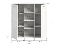 Inn.Furn Garderoben-Set 3-teilig Weiß Hochglanz 180 cm mit 13 Fächern Grazie