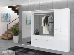 Inn.Furn Garderoben-Set 4-teilig Weiß Hochglanz 243 cm mit Spiegel SystemX* Möbelserien