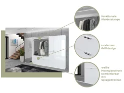 Inn.Furn Garderoben-Set 4-teilig Weiß Hochglanz 243 cm mit Spiegel SystemX* Möbelserien