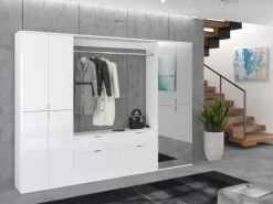 Inn.Furn Garderoben-Set 4-teilig Weiß Hochglanz 243 cm mit Spiegel SystemX* Möbelserien