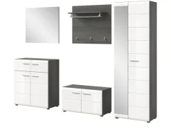 Inn.Furn Garderoben-Set 5-teilig Weiß Hochglanz Grau 250 cm Rumba* Möbelserien