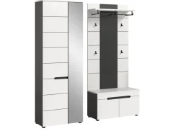 Inn.Furn Garderoben-Set 3-teilig in Weiß und Grau 160 cm Cooper