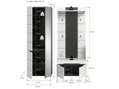 Inn.Furn Garderoben-Set 3-teilig in Weiß und Grau 160 cm Cooper