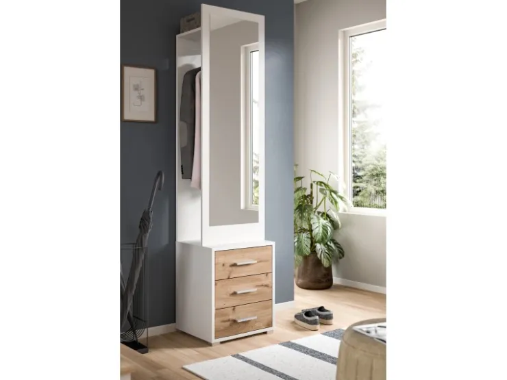 Inn.Furn Kompaktgarderobe in Weiß und Eiche 45 x 190 cm Pallas* Möbelserien