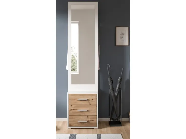 Inn.Furn Kompaktgarderobe in Weiß und Eiche 45 x 190 cm Pallas* Möbelserien