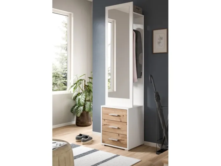 Inn.Furn Kompaktgarderobe in Weiß und Eiche 45 x 190 cm Pallas* Möbelserien