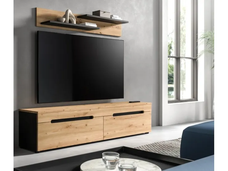 Inn.Furn TV-Lowboard und Wandboard in Eiche und Grau 170 cm Cooper