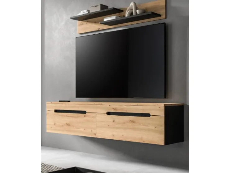 Inn.Furn TV-Lowboard und Wandboard in Eiche und Grau 170 cm Cooper
