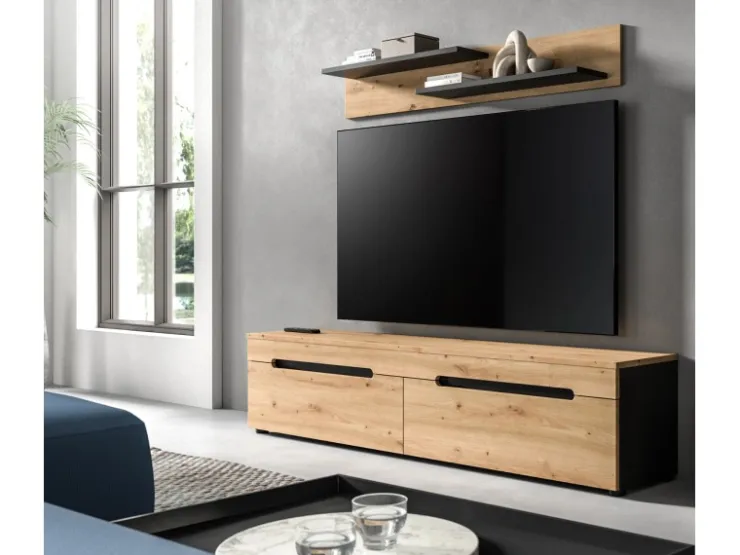 Inn.Furn TV-Lowboard und Wandboard in Eiche und Grau 170 cm Cooper