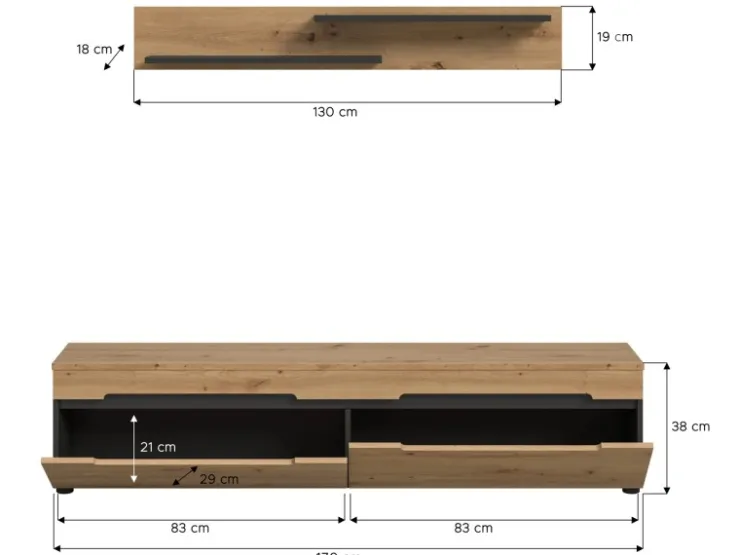 Inn.Furn TV-Lowboard und Wandboard in Eiche und Grau 170 cm Cooper