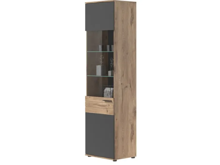 Inn.Furn Vitrine Eiche Grau 57 x 200 cm mit Soft-Close Tomaso* Vitrinen