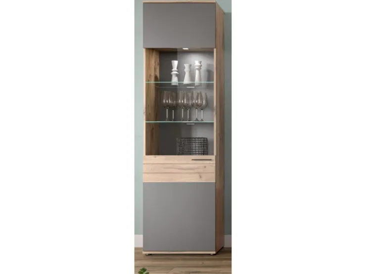Inn.Furn Vitrine Eiche Grau 57 x 200 cm mit Soft-Close Tomaso* Vitrinen