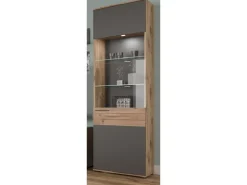 Inn.Furn Vitrine Eiche Grau 57 x 200 cm mit Soft-Close Tomaso* Vitrinen
