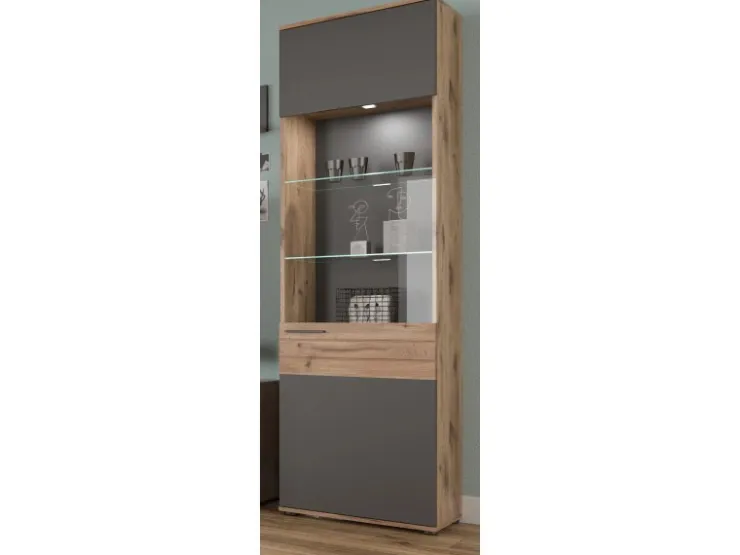 Inn.Furn Vitrine Eiche Grau 57 x 200 cm mit Soft-Close Tomaso* Vitrinen