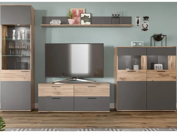 Inn.Furn Vitrine Eiche Grau 57 x 200 cm mit Soft-Close Tomaso* Vitrinen