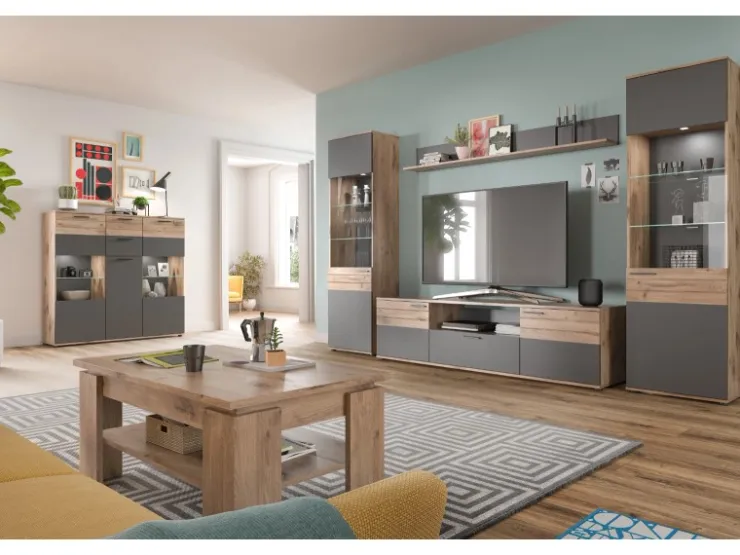Inn.Furn Vitrine Eiche Grau 57 x 200 cm mit Soft-Close Tomaso* Vitrinen
