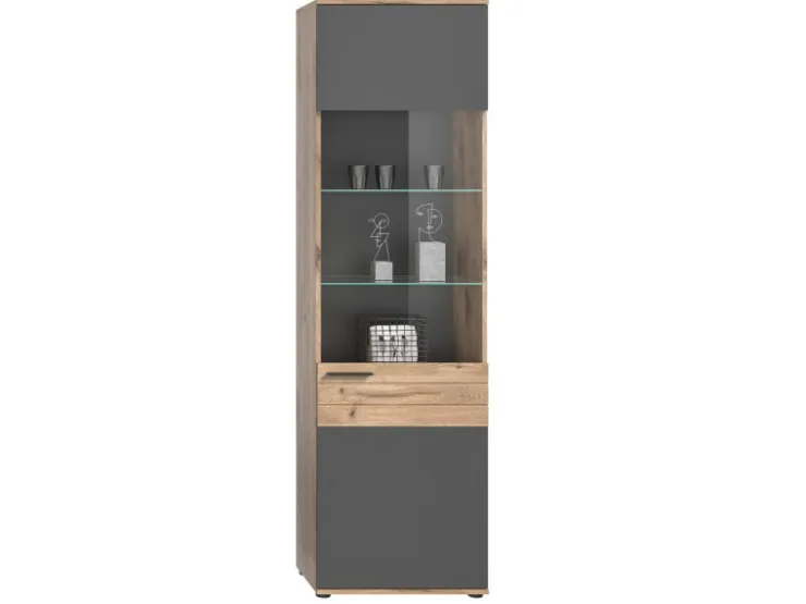 Inn.Furn Vitrine Eiche Grau 57 x 200 cm mit Soft-Close Tomaso* Vitrinen
