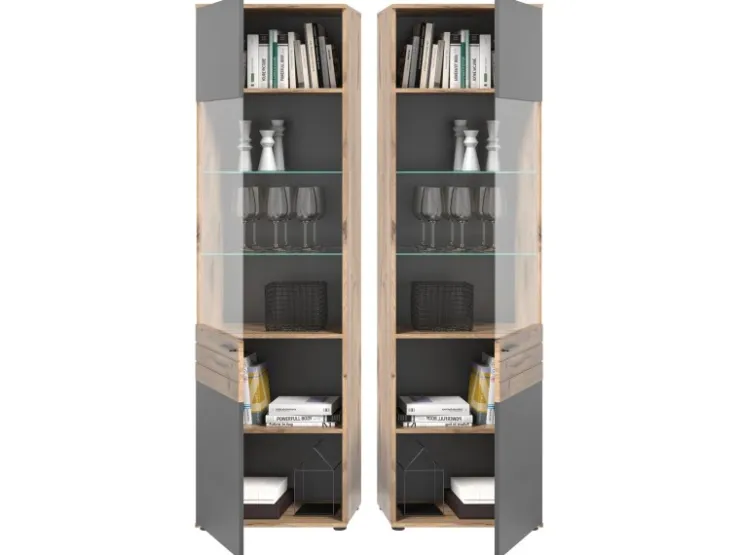 Inn.Furn Vitrine Eiche Grau 57 x 200 cm mit Soft-Close Tomaso* Vitrinen