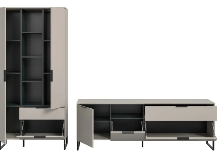 Inn.Furn Wohnwand in Kaschmir und Schwarz 290 cm mit Soft-Close Morena
