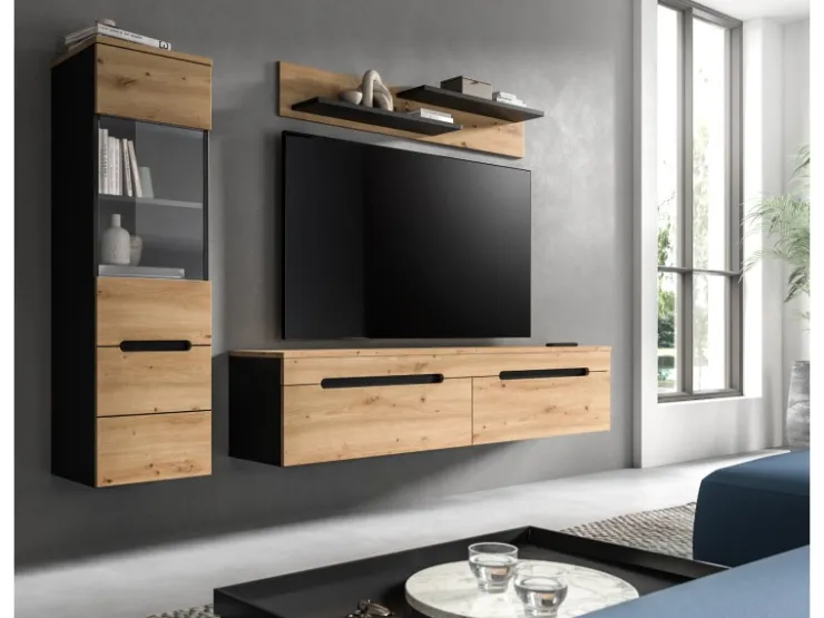 Inn.Furn Wohnwand in Eiche und Grau 221 cm Cooper* Schweberegale
